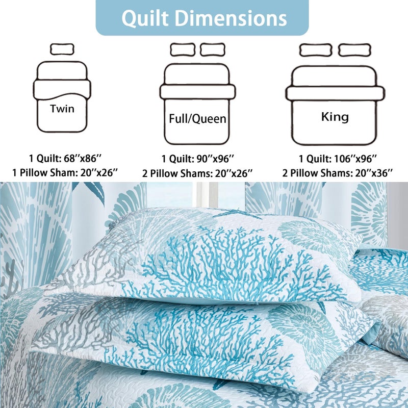 Tritard 3 Piece Coastal Quilt Sets King Size - Reversible Microfiber Quilts with 2 Shams Soft Lightweight Beach Bedding Nautical Bedspread Coverlet Summer Comforter Set for All Season  106''x96'' - Image 5